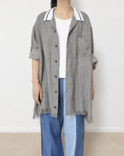 画像をギャラリービューアに読み込む, Tablecloth collar fringe shirt / linen herringbone_A