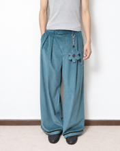 画像をギャラリービューアに読み込む, Deep tuck wide pants / corduroy / Deep green
